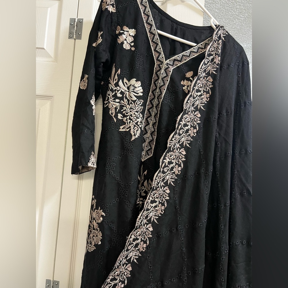 Elegant Black Floral Embroidered Indian Pakistani Dress